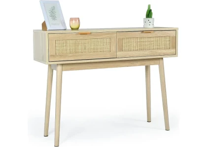 Hopubuy Console Table Rattan with Drawers