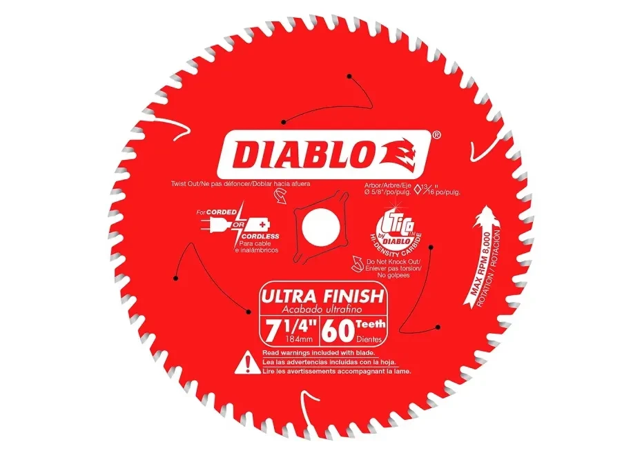 Freud Diablo 7-1/4-inch 60-Tooth ATB 5/8-inch Ultra Finish Arbor Circular Saw Blade