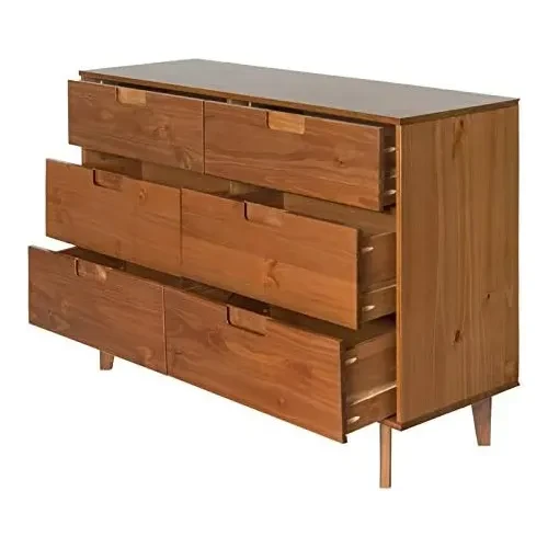 Walker Edison Mid Century Modern Grooved Handle 6 Drawer Pine Wood Modern Dresser For Sale