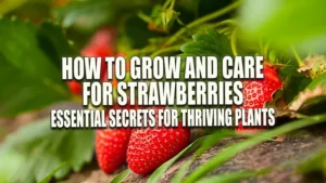 Ripe strawberries growing in a garden with vibrant green leaves surrounding them, resting on the soil.