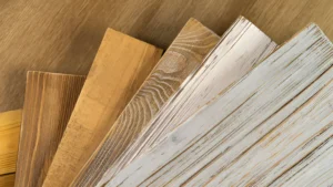 Stack of various construction sample hardwood lumber grades