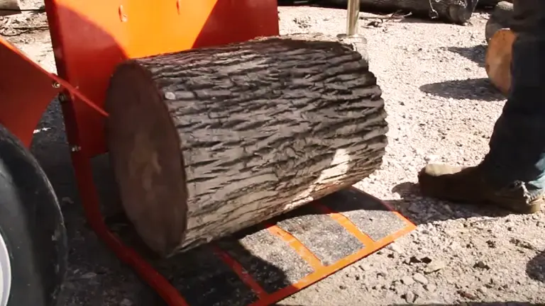 A log being positioned on a Wood-Mizer FS300 Log Splitter