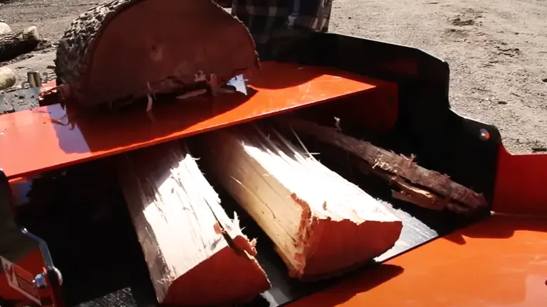 Wood-Mizer FS300 Log Splitter in action, splitting a large log into two pieces