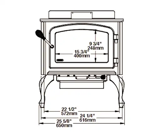 Drolet Columbia II DB03016 Wood Stove Dimensions