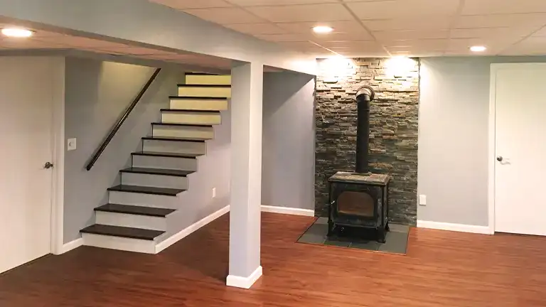 Wood stove in the basement