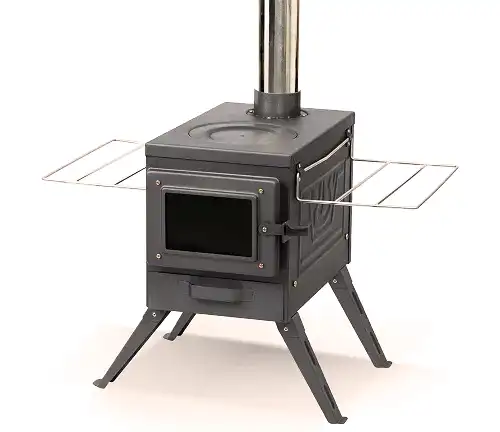 Fltom Small Wood Stove with Large Firebox and View Glass and Chimney Pipes