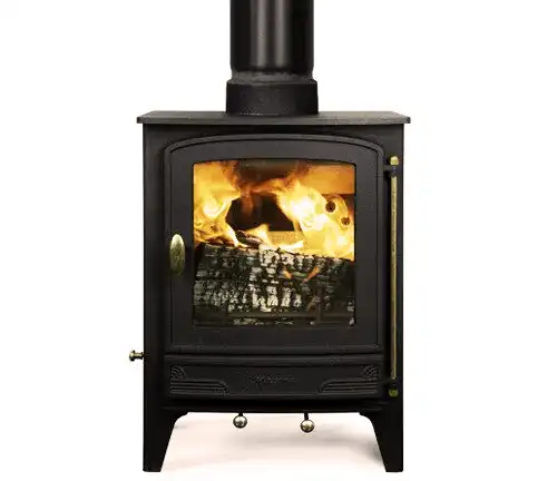 Warwick Ecodesign Ready Multi Fuel Stove with a fire burning inside, set against a white background
