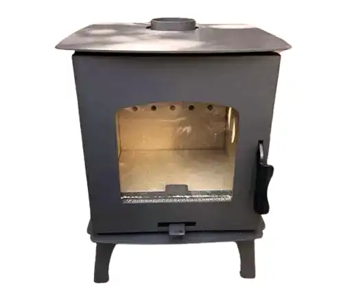 Compact Capybara Mini Wood RV Stove with a clear viewing window