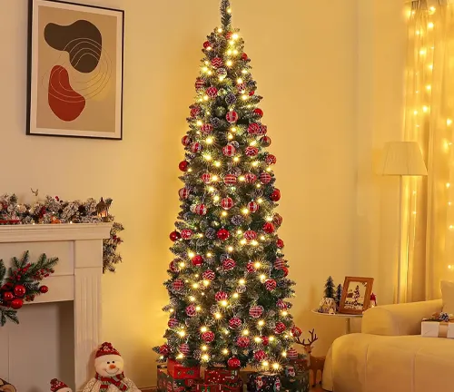 Homde 7ft Prelit Pencil Artificial Christmas Tree