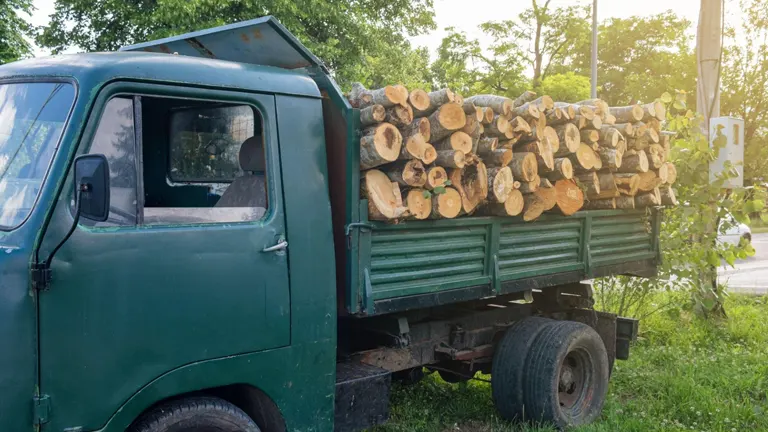 Green truck loaded with firewood for a 2023 Firewood Business guide