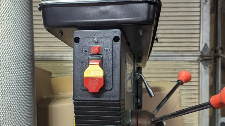 Power switch on Grizzly G7947 Drill Press.