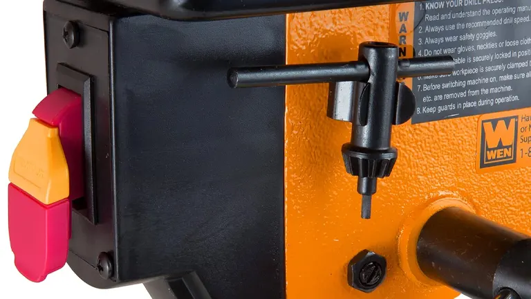 Close-up of WEN 4208T Drill Press side.