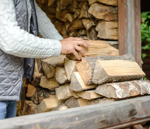 Person stacking firewood for a 2023 Firewood Business guide