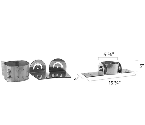 Black and white image of RV wood stove kit with measurements.