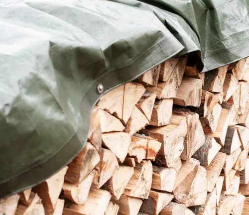 Firewood pile covered with green tarp for a 2023 Firewood Business guide