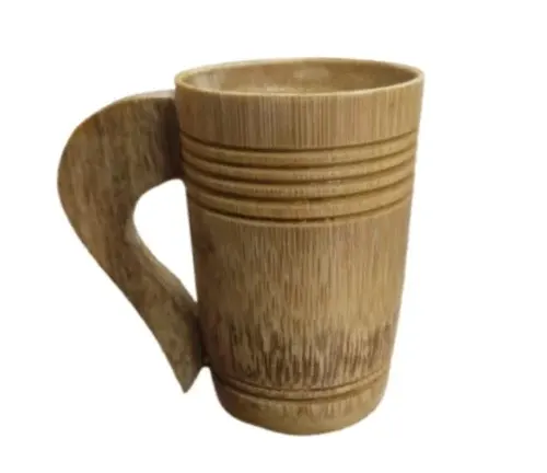 Mug made from Golden Bamboo with a handle and grooves