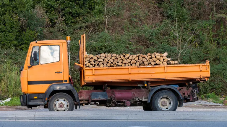 Orange truck carrying firewood for a 2023 Firewood Business guide
