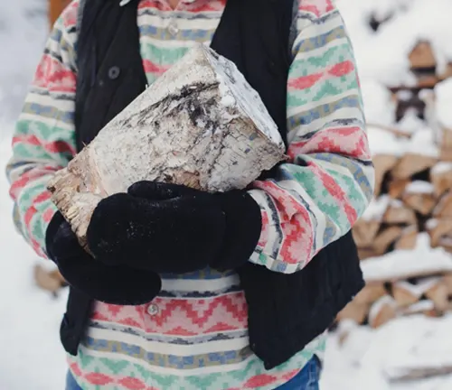 Person holding firewood in snowy setting for a 2023 Firewood Business guide