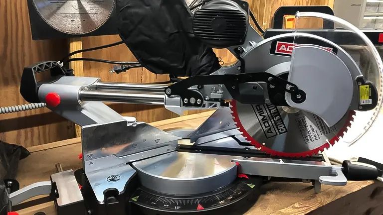 ADMIRAL 12" Dual Bevel Sliding Compound Miter Saw with LED & Laser Guide on workbench.