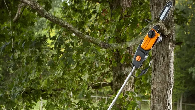Worx WG309 electric pole saw with telescoping pole and 10-inch bar