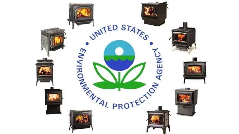 Collage of wood stoves with the United States Environmental Protection Agency logo