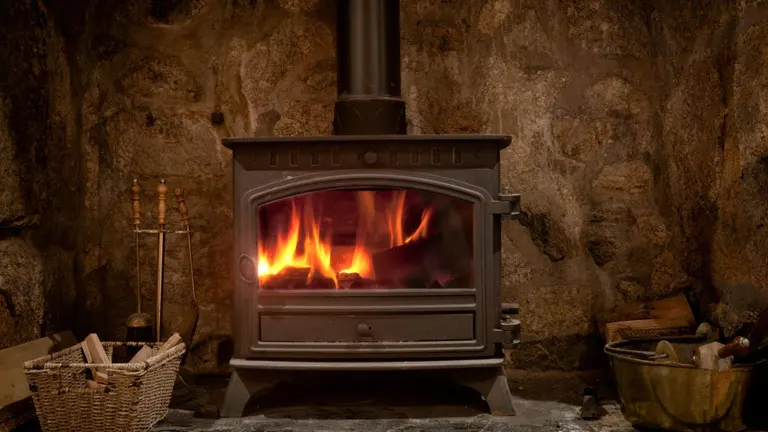 Burning fire in a wood stove.