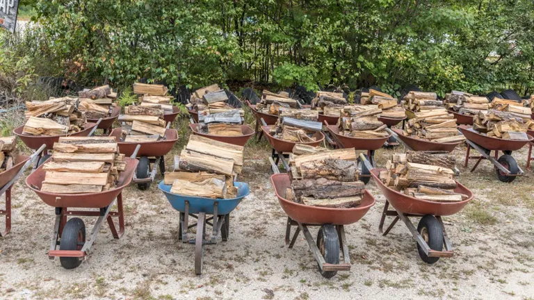 Wheelbarrows filled with firewood for a 2023 Firewood Business guide