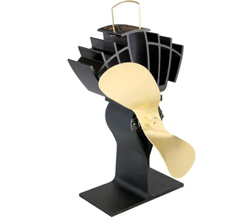 Caframo Wood Stove Fan with black blades and a gold-colored base