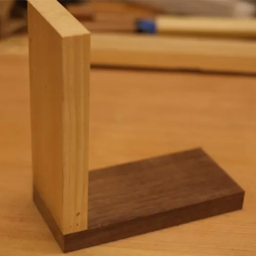 Wooden butt joint on a workbench