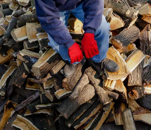 Person in winter gear standing on firewood pile for a 2023 Firewood Business guide
