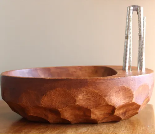 Wooden bowl with silver handle made from Valencia Almond Tree