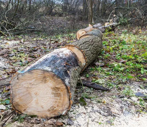 Cut tree trunk in a forest for a 2023 Firewood Business guide