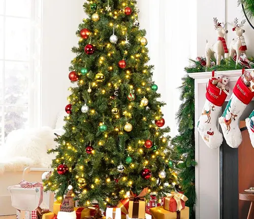 YouMedi 6.5ft Pre-Lit Artificial Holiday Christmas Spruce Tree