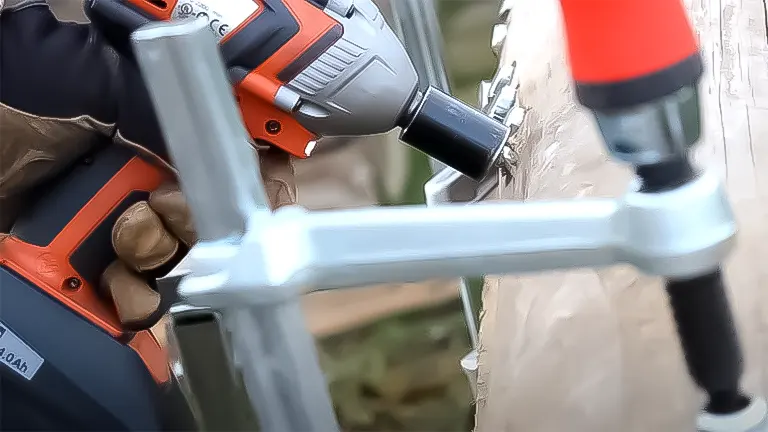 Close up of Fein Cordless Impact Wrench ASCD 18-200 W4 in use.