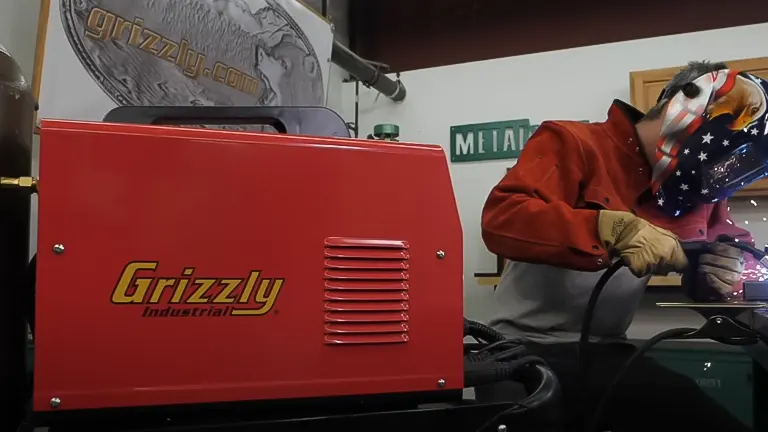 Grizzly G0882 200A MIG Welder in use in a workshop.