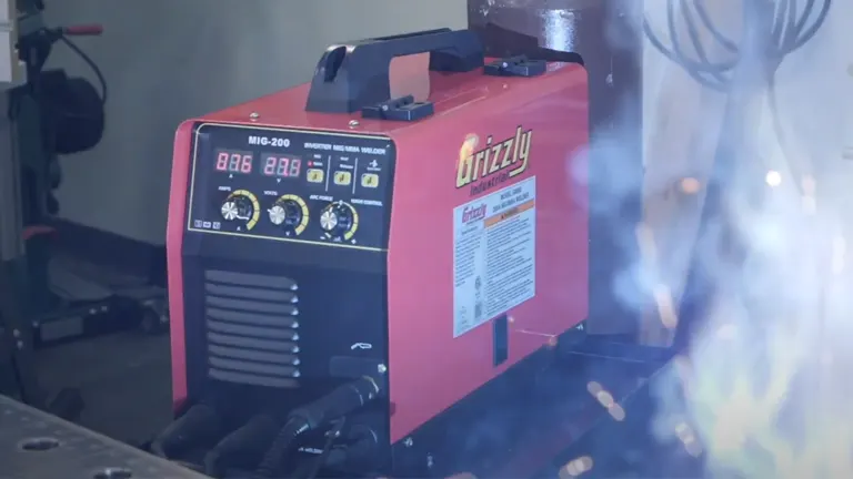 Grizzly G0882 200A MIG Welder in a workshop setting.