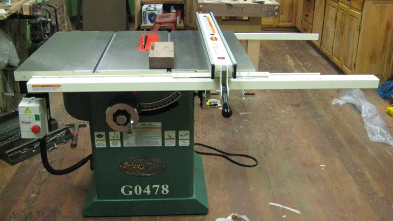 Grizzly GO478 Hybrid Table Saw in use.