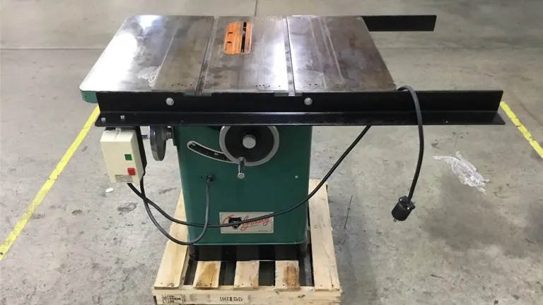 Grizzly GO478 Hybrid Table Saw in warehouse.