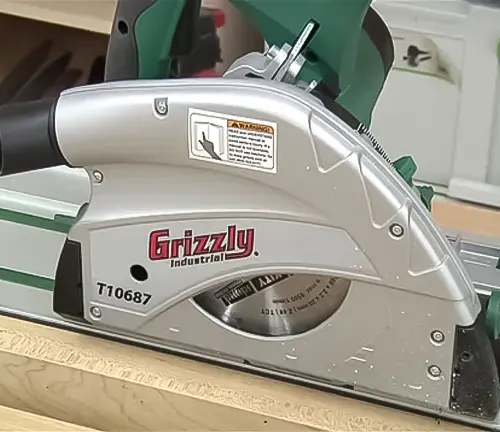 Grizzly Industrial T10687 circular saw on a workbench.
