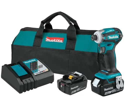 Makita 18V XDT19 Brushless Cordless Impact Driver with accessories.