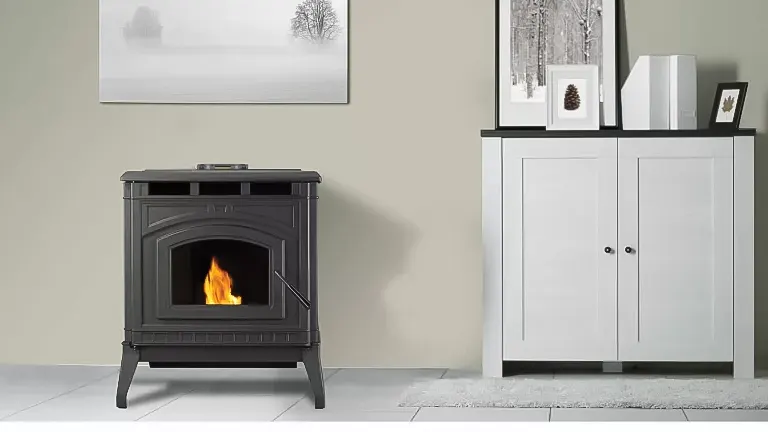 Black wood-burning stove in a modern living room