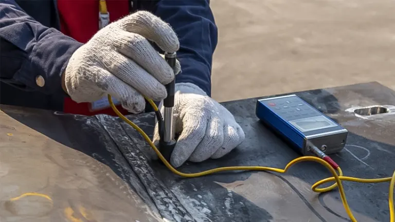 Person wearing gloves using a welding machine on a metal surface