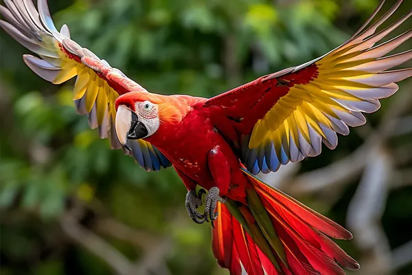 Scarlet Macaw in Flight with Wings Spread