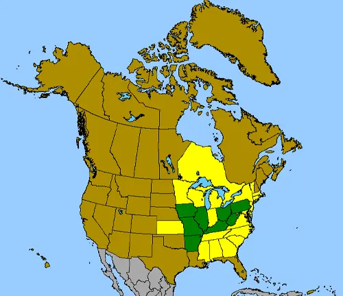 map of North America, with a section of the eastern United States highlighted in green