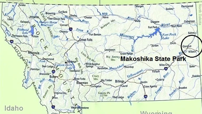 Map highlighting Makoshika State Park in Montana