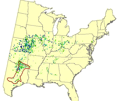 Map showing the distribution of Osage Orange Trees across the United States, with a concentration in the central region