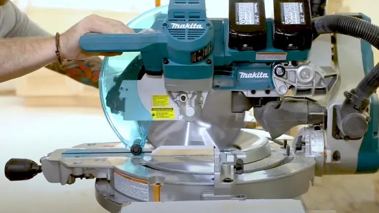 Makita Miter Saw in Workshop with Dust Bag