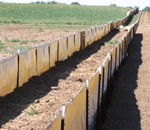 Prairie dog perched on a barrier dividing a cultivated field and an empty path