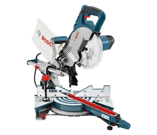Bosch CM8S 8-1/2” Single-Bevel Sliding Compound Miter Saw with a blue and silver design