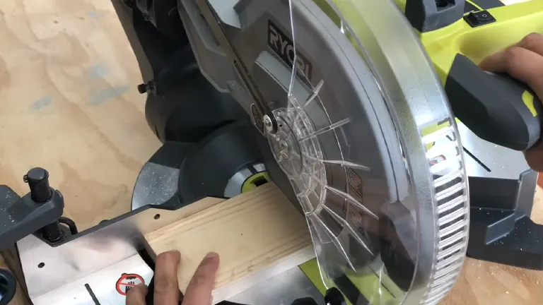 Miter saw in action in a workshop